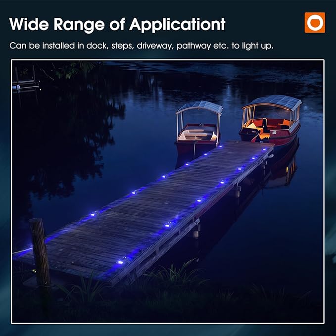 addlon Solar Dock Lights Marine 12 Pack, 2CCT Outdoor Driveway Marker Deck Lights, IP67 Waterproof, Solar Powered Deck Light for Pathway Warning Step Sidewalk Patio, Blue Light & Cool White, FCC
