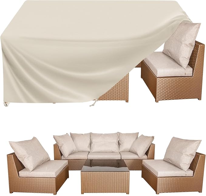 BALEINE Patio Furniture Covers, Outdoor Furniture Covers Waterproof, Heavy Duty Oxford Patio Table Cover for Outdoor Table, Chair, Sofa, Desk (Beige 138"L×86"W×32"H)