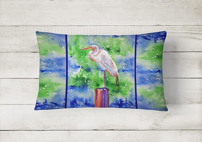 Caroline's Treasures 8358PW1216 Egret Canvas Fabric Decorative Pillow Machine Washable, Indoor Outdoor Decorative Pillow for Couch, Bed or Patio, 12HX16W