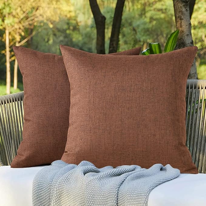OTOSTAR Set of 2 Waterproof Outdoor Throw Pillow Covers 18x18 Inch Garden Patio Decorative Pillow Cases Square Outdoor Pillows Pillow Covers Cushion Case for Couch Tent Sofa Chairs Home Decor (Brown)
