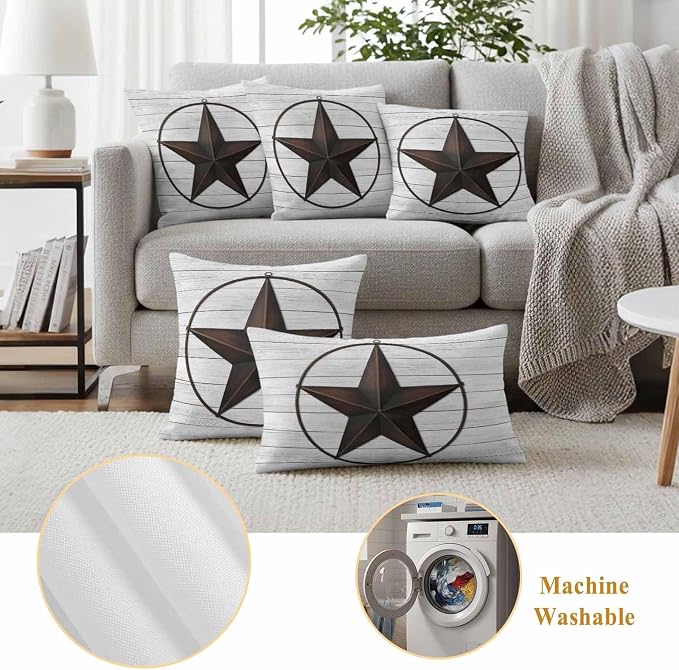 Outdoor Pillow Covers Set of 2, Vintage Farm Western Star Decorative Throw Pillow Covers 20X12IN, White Wood Grain Throw Pillows Protector Cushion Case for Patio,Couch,Sofa,Garden
