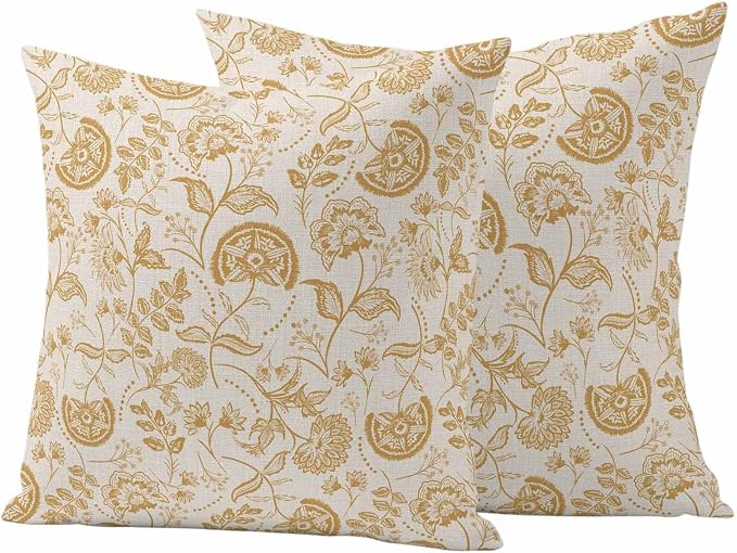 Outdoor Pillow Covers 18x18 Set of 2, Spring Floral Waterproof Patio Throw Pillow Covers for Couch Sofa Chair, Summer Botanical Farmhouse Vintage Decorative Pillowcases for Throw Pillows