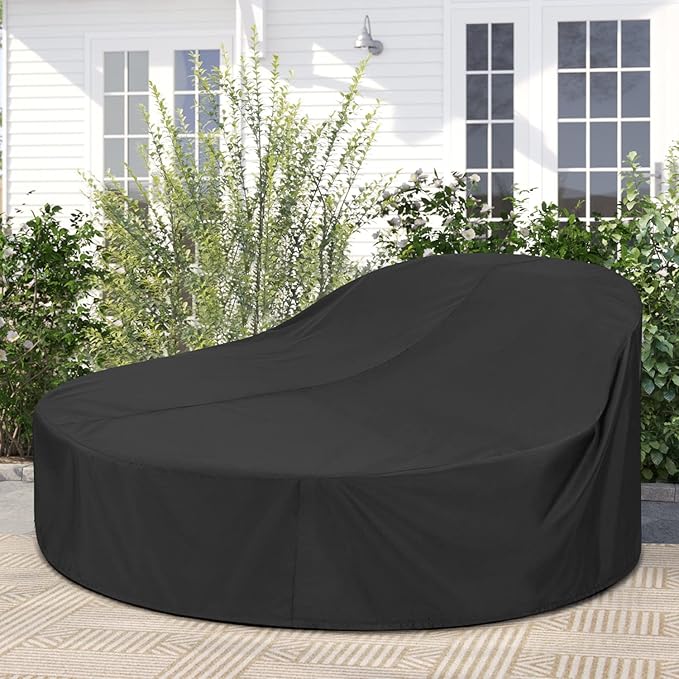 SunPatio Outdoor Daybed Cover, Heavy Duty Waterproof Round Canopy Sofa Bed Cover with Taped Seam, Patio Furniture Set Protector, All Weather Protection, 75" Dia x 35"/16”H, Black