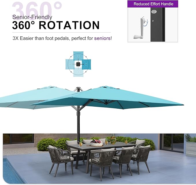 PURPLE LEAF 10' X 13' Rectangle Patio Umbrella with Wheeled Base Large Windproof Offset Hanging Cantilever Umbrella Outdoor Umbrella Outdoor Patio Turquiose Blue