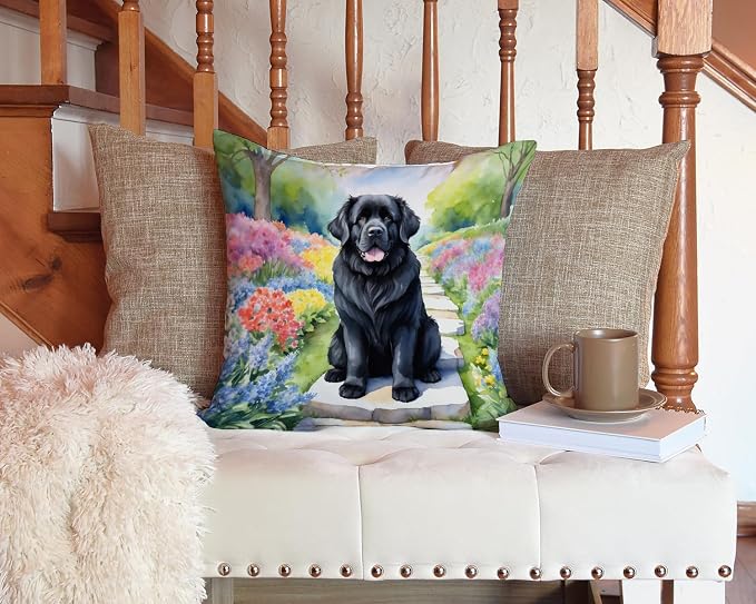 Caroline's Treasures Newfoundland Spring Path Throw Pillow Machine Washable, Indoor Outdoor Decorative Pillow for Couch, Bed or Patio, 14Hx14W