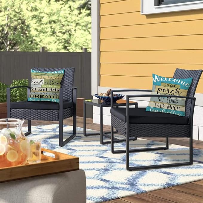Coastal Striped Outdoor Pillow Covers Waterproof 18x18 Set of 4 for Pati Furniture Welcome to Porch Pillow Covers