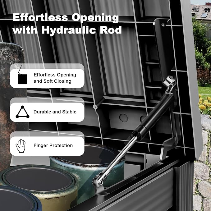 DRATO 200 Gallon Outdoor Storage Box Waterproof, Resin Large Deck Box for Patio Furniture Bench, Pool Garden Tools, Weatherproof Outside Storage Bin for Backyard Porch (Black, 200 Gallon)