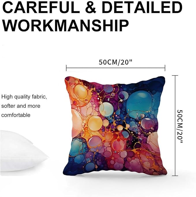 Ink Rainbow Shapes with Gold Pillow Cover Abstract Alcohol Ink Textures Cushion Cases 20x20 INAbstract Accent Square Couch Sofa Cushion Covers for Patio Furniture Tent Garden