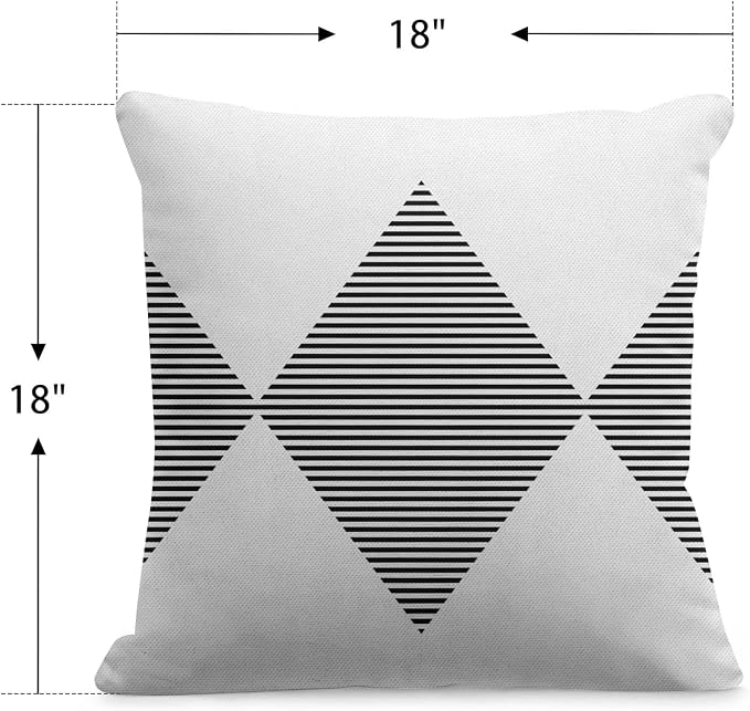 Throw Pillow Covers, White Stripes, Set of 2, 18 x 18 Inch | Black Waterproof Modern Pillowcase Square Cushion Case Farmhouse Garden Decorative Pillows for Couch Beach Patio