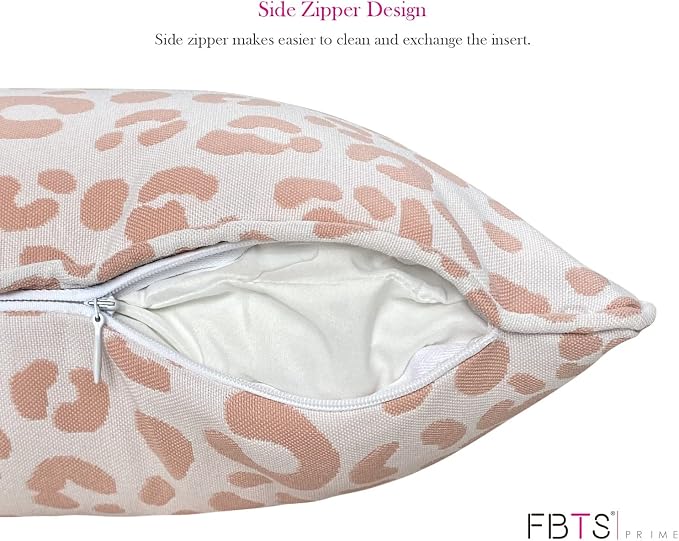 Pack of 2 Outdoor Waterproof Decorative Lumbar Pillows Covers for Patio Furniture, 20x12 Inch Fade Resistant Patio Garden Lumbar Cushion Covers for Couch Bed Sofa, Leopard Grain Pink