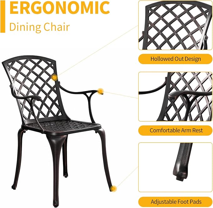 5 Pieces Outdoor Patio Dining Set, 36" Metal Outdoor Dining Set with 1.97" Umbrella Hole, Anti Rust Patio Furniture Set with 4 Chairs and Round Table for Garden, Porch and Poolside, Bronze