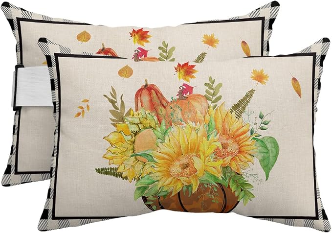 Outdoor Pillows Covers with Inserts Fall Autumn Waterproof Recliner Pillow with Adjustable Strap Throw Pillows for Patio Furniture Pool Lounge Chair, 11x16 inch, 2PCS