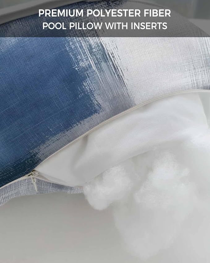 Pack of 2 Outdoor Lumbar Cushions with Inserts, Blue Grey Abstract Art Overlaid Gradient Texture Waterproof Fluffy Fade Body Pillows, Patio Furniture Pillow for Home Balcony Garden Decor 11x16IN