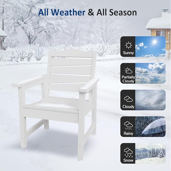 Patio Chairs Set of 2, Weatherproof HIPS Outdoor Dining Chair with Ergonomics Wide Seat, 400lbs Capacity Outdoor Chairs for Garden, Porch, Lawn & Backyard, White