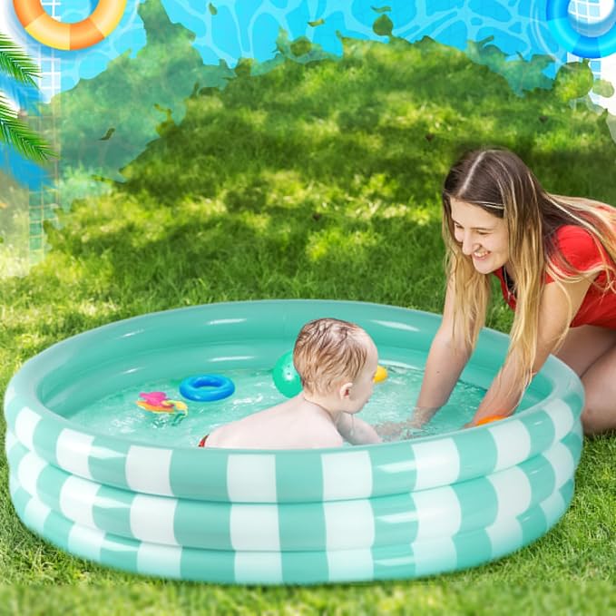 VioraWhite 4 Pack Inflatable Kiddie Pool for Toddlers 48''x 10'' Turquoise Blow up Kids Swimming Pool Small 3 Rings Round Baby Pools for Indoor Outdoor Water Game Play Center