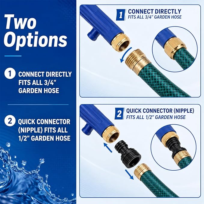 Pressure Washer, Hydro-Compression High Pressure Hose Nozzle Attachment, Turns Any Garden Hose into Power Washer for Cars, Patios, Decks & Outdoor Cleaning