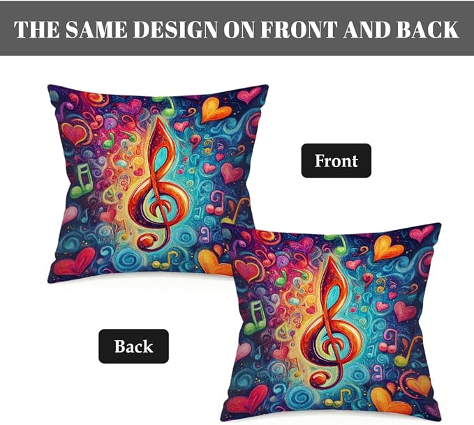 22x22 Inch Outdoor Pillow Covers Set of 2 Waterproof Throw Pillow Covers Decorative Couch Cushion Covers Music Note Hearts Neon Square Pillowcases Protectors for Patio Garden Sofa