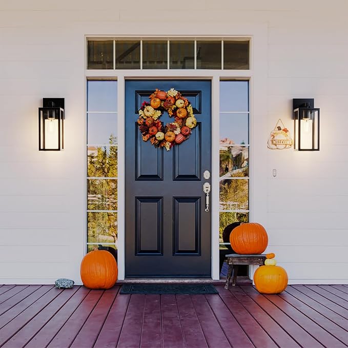 Porch Wall Lights Outdoor, Waterproof Lanterns with Frame and Clear Glass Shade, Exterior Front Porch Light Matte Black Wall Sconce, Modern Mounted Lighting for Patio Entryway Hallway