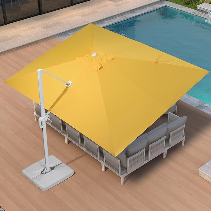 PURPLE LEAF 10' × 13' Patio Umbrella White Cantilever Umbrella Aluminum Square Outdoor Offset Umbrella Hanging Windproof with 360° Rotation for Garden Deck Pool, Yellow