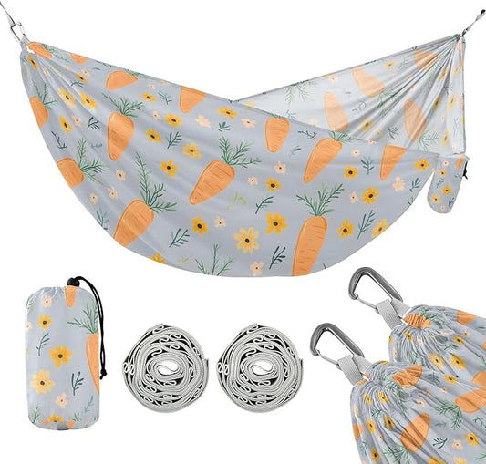Camping Hammock Outdoor Hammocks for Outside Carrots Flower Beach Trees Portable Lightweight with Pockets Tree Straps Indoor