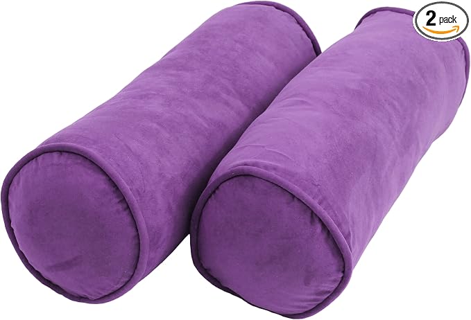 Blazing Needles Corded Microsuede Bolster Pillow, 20" x 8", Ultra Violet, 2 Count