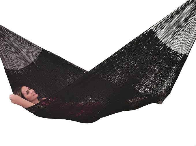 Traditional Mayan Hammock - Hammock Made with Thick Cotton Thread (Black, Small)