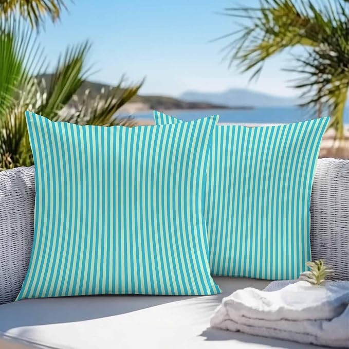 Throw Pillow Covers 16x16 Inch Set of 2, Modern Striped Waterproof Outdoor Cushion Covers, Geometric Abstract Minimalist Decorative Pillowcases for Couch, Sofa, Bed, Garden, Patio