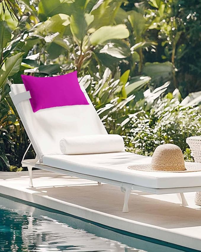 Chaise Lounge Chair Pillow with Strap & Insert Rosy Red Outdoor Recliner Head Pillow Pack of 2 Solid Pink Color Waterproof Headrest Patio Lumbar Pillow for Beach Pool Office Chair 11x16 Inch