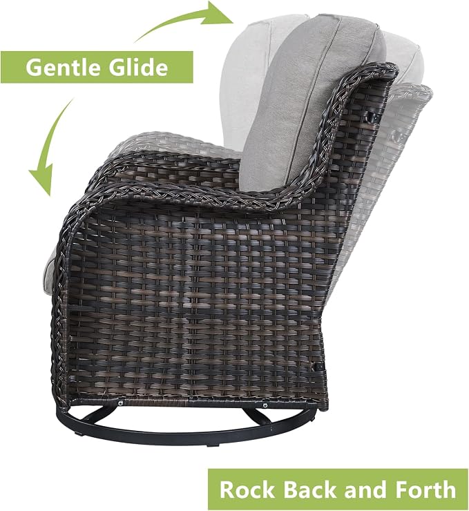 Rilyson Wicker Patio Furniture Set - 7 Piece Rattan Outdoor Sectional Conversation Sets with 2 Rocking Swivel Chairs,2 Ottomans,2 Sofa and 1 Coffee Table for Porch Deck Garden(Brown/Grey)