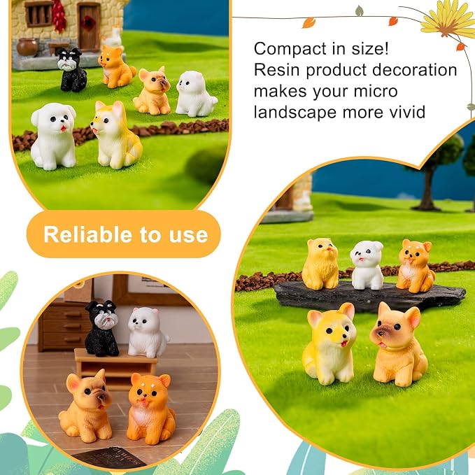 72 pcs Mini Resin Dog Many Styles Variety Tiny Animals Figures Miniature Little Small Animal Figurines Bulk for Micro Fairy Garden Landscape Accessories Hide Crafts Decor Aquarium