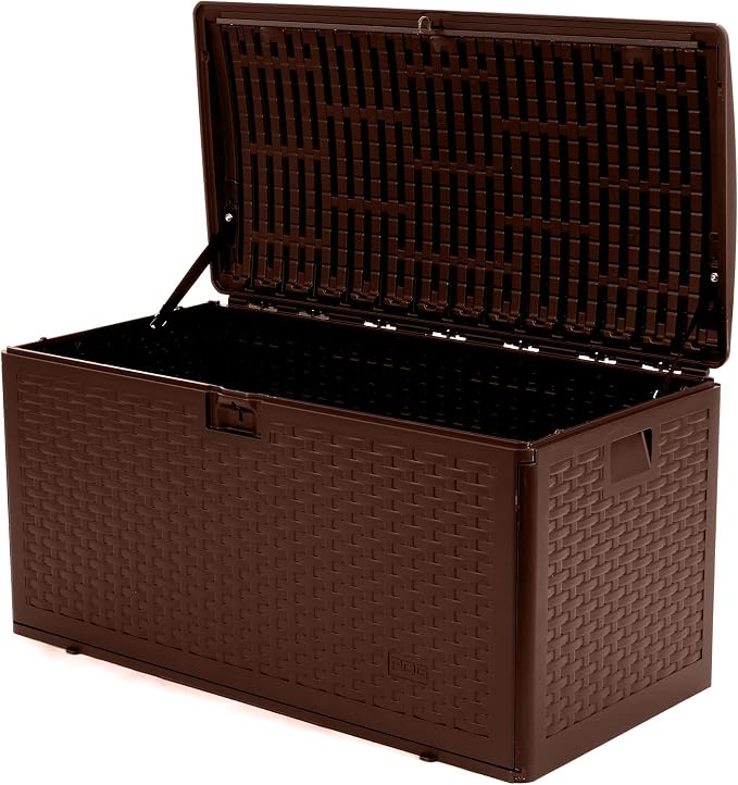 Plastic Development Group Outdoor Storage Deck Box, Standard Closure, 73 Gallon, Java