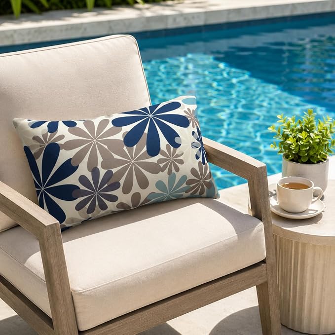 2 Pack Outdoor Lumbar Pillows 12x20 Windmill | Set of 2 rectangular 12x20 outdoor lumbar pillows with inserts, water-repellent covers, hidden zippers, and Windmill print.