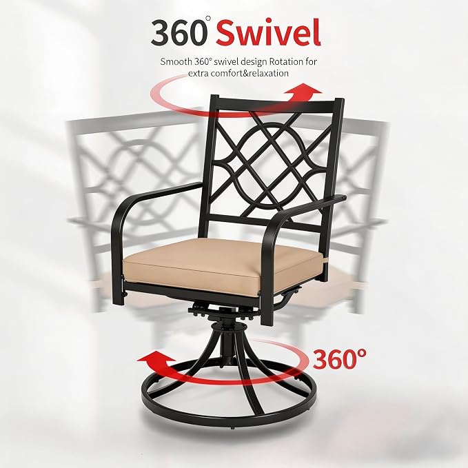 Oakcloud Outdoor Metal Swivel Dining Chairs, Strong Capacity Patio Chairs Set of 2, Patio Dining Chair Patio Furniture with Cushion for Garden, Backyard, Bistro, Black