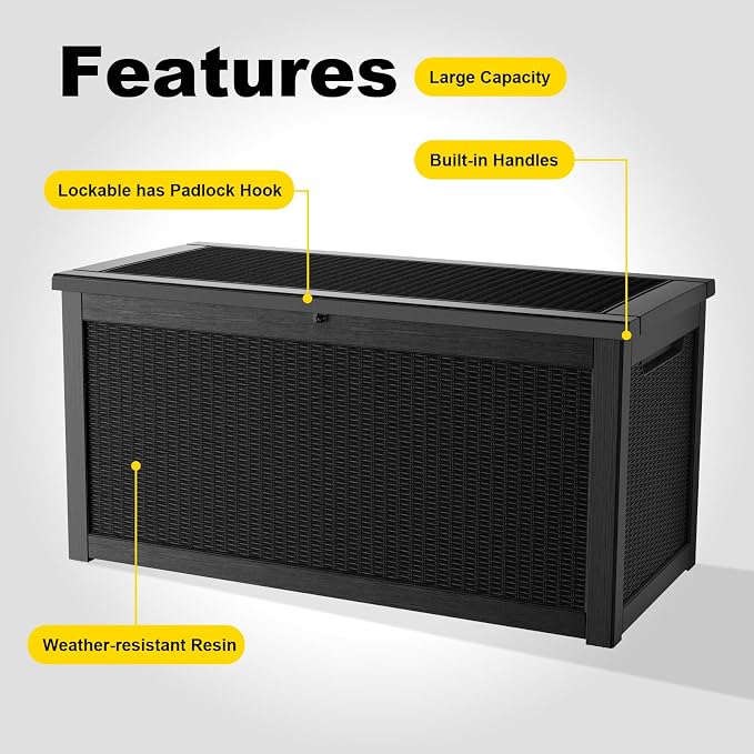 PatioZen 320 Gallon Deck Boxes Outdoor Waterproof, Weatherproof Outdoor Storage Boxes Lockable for Patio Furniture, Pool Supplies,Garden Tools(Black)