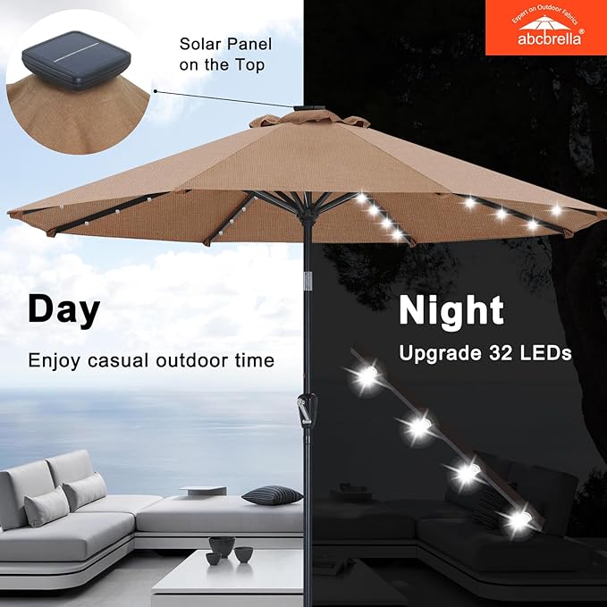 ABCCANOPY OLEFIN® 5-Year No Fading Patio Umbrella with Solar Lights (Red)