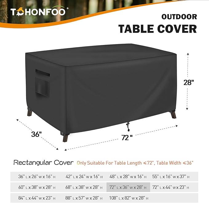 Rectangular Patio Table Cover, Outdoor Table Covers Waterproof, UV Resistant Outdoor Lawn Patio Furniture Covers, 72" L x 36" W x 28" H