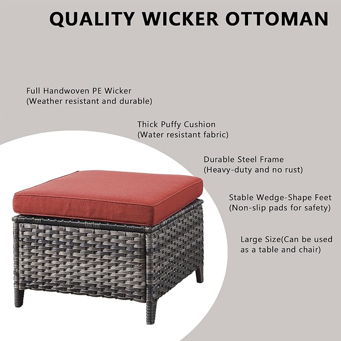 Rilyson Patio Furniture Swivel Chairs Set - 8 PC Wicker Rattan Outdoor Sectional Conversation Sets with 4 Swivel Rocking Chairs,2 Ottomans,1 Sofa and 1 Coffee Table for Porch Deck(Mixed Grey/Red)