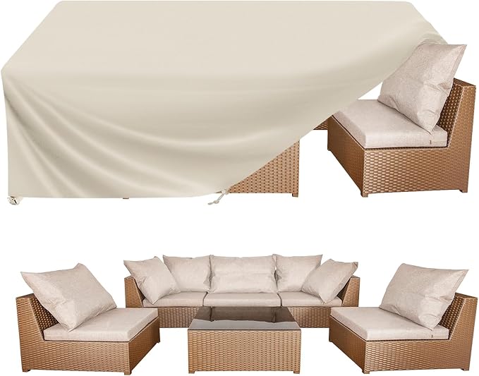 BALEINE Patio Furniture Covers, Outdoor Furniture Covers Waterproof, Heavy Duty Oxford Patio Table Cover for Outdoor Table, Chair, Sofa, Desk (Beige 74"L×47"W×28"H)