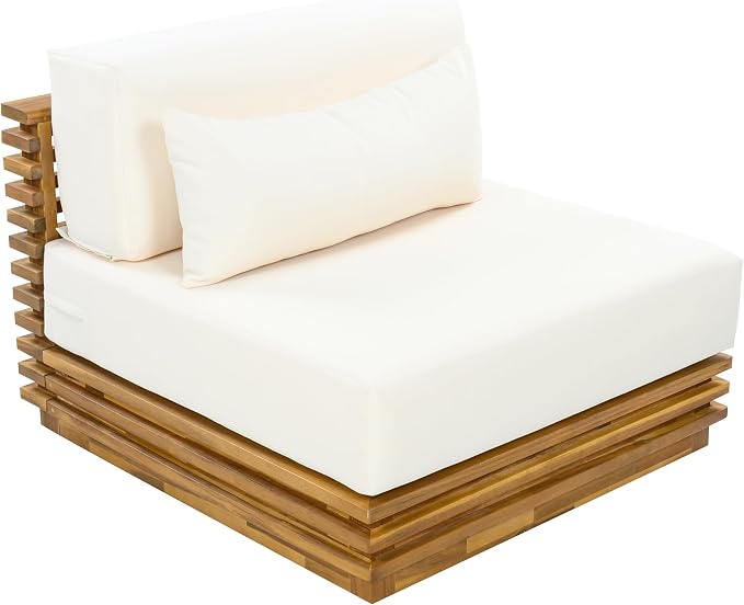Merax Oversized Outdoor 2-Piece Chat Set with Club Chair & Side Table, Acacia Wood Frame, Natural Finish with Beige Cushions for Patio & Garden