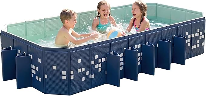 Foldable Pool Non-Inflatable, 122"×65"×20" Extra Large Collapsible Swimming Pool for Kids Adults, Hard PVC Board, 14 Triangle Supports, Family Backyard Outdoor Pool, Blue
