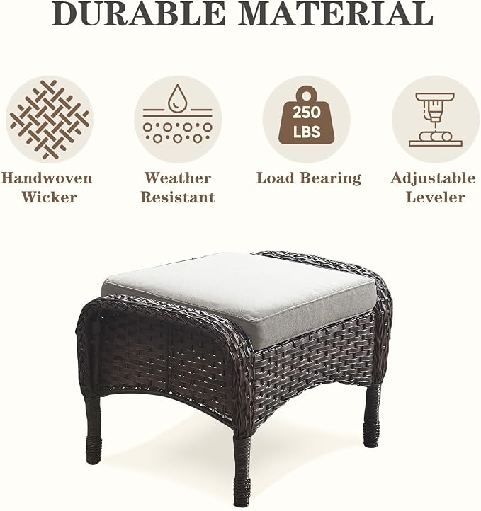 Belord Patio Rocking Chairs Furniture Set of 6, Outdoor Wicker Furniture Sets with Wicker Rocker, Small Patio Conversation Sets with Outdoor Couch Ottomans Brown/Grey