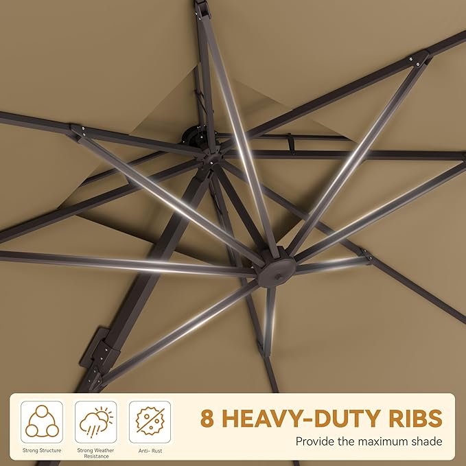 GENTEACO 9x12FT Cantilever Patio Umbrella with Base Included, Double Top Rectangle Offset Umbrella 7 Angle Tilts & 360° Rotation, Large Heavy Duty Outdoor Sun Umbrella for Pool Market, Tan
