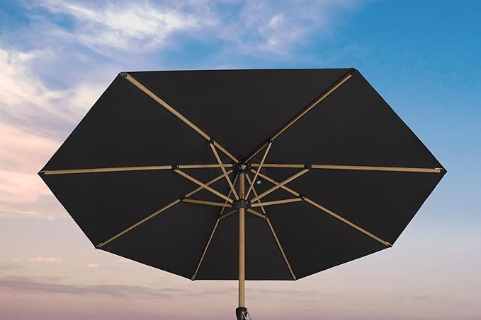 PURPLE LEAF 11 Feet Patio Umbrella with Base Outdoor Umbrella Market Umbrella with Crank & 8 Ribs Aluminum Round Table Umbrella Outdoor Patio for Backyard, Black