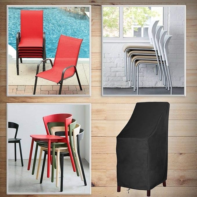 High Back Patio Chair Cover, Stackable Outdoor Covers, Durable 600D Oxford Barstool Chair Covers, Heavy Duty Waterproof Tall Outdoor Chair Covers, Storage Bag Included,4 Pack