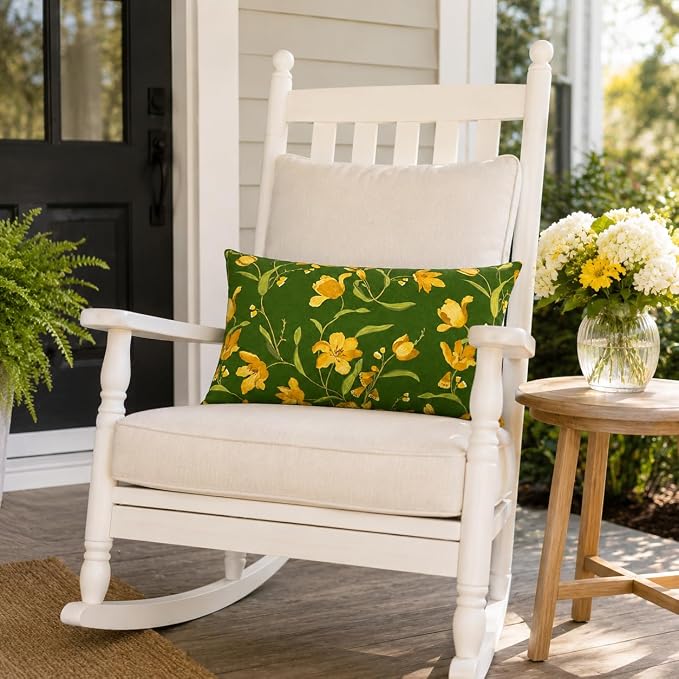 Pack of 2 Patio Lumbar Pillows 12"x20" | Fade Resistant Outdoor Waterproof Lumbar Pillow with Inners Decorative Garden Lumbar Cushions for Home Patio Terrace Sofa