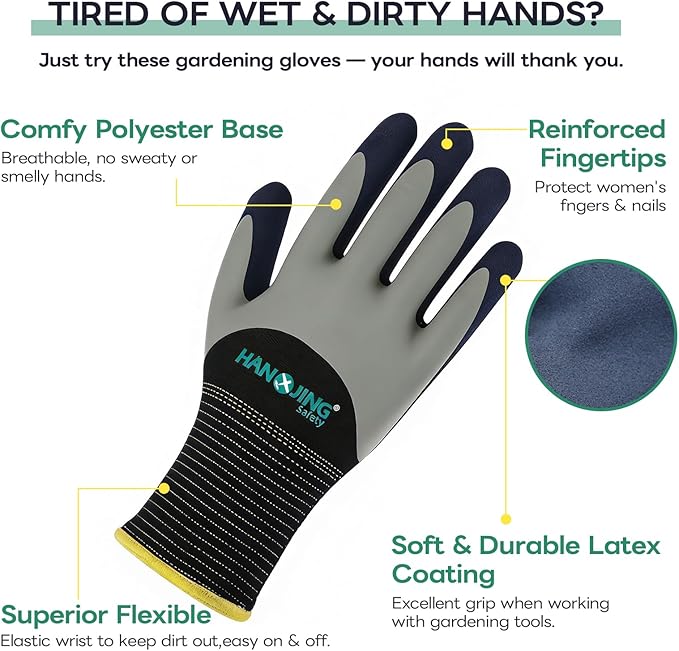 Gardening Gloves, Waterproof Thorn Proof, Flexible Latex Non-Slip, Women Men Rose Pruning Outdoor Work, 1 Pair (Grey White, XL)