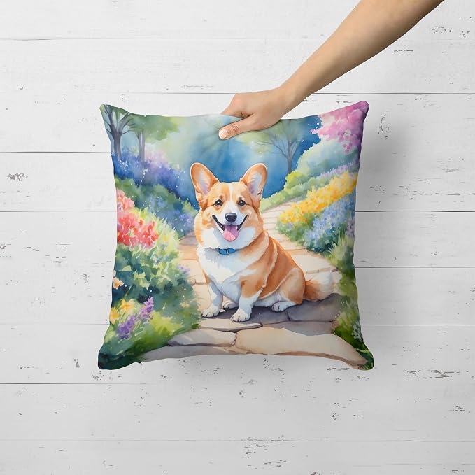 Caroline's Treasures Corgi Spring Path Throw Pillow Machine Washable, Indoor Outdoor Decorative Pillow for Couch, Bed or Patio, 18Hx18W