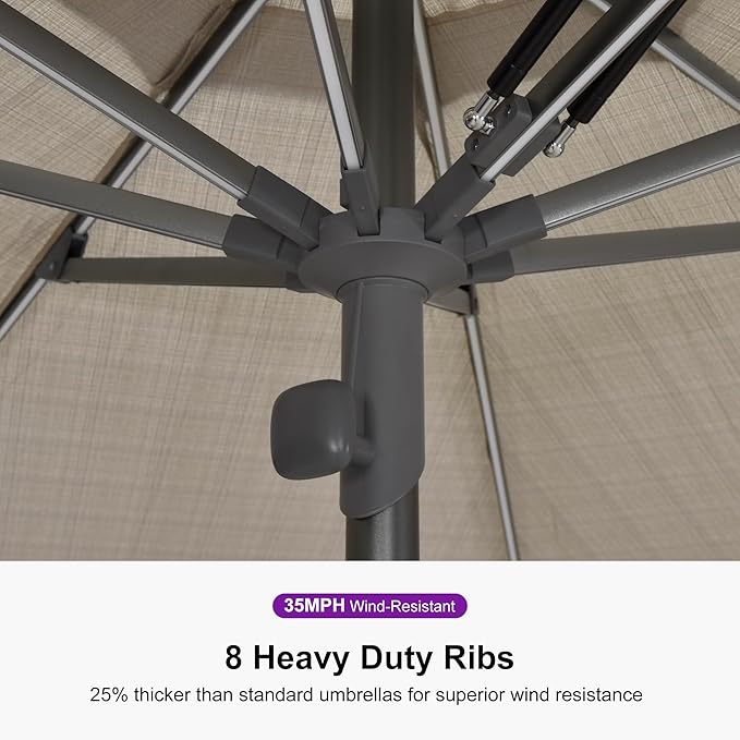 PURPLE LEAF 11.5 FT Semi-Auto Outdoor Patio Umbrella Market Table Sun Umbrellas with 8 Aluminum Sturdy Ribs for Backyard Deck Garden Pool (Gray Pole Beige Canopy)