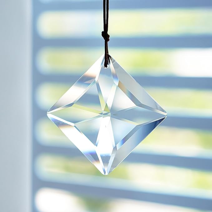 YU FENG 2 Inch Square Clear Crystal Prism Suncatcher, Rainbow Maker | Faceted Crystal Pendant, Chandelier Ornament, Window Hanging Decor, Light Catcher Decoration