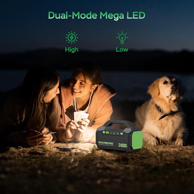 MARBERO Portable Charger Power Bank 24,000mAh Portable Power Station 88.8Wh Solar Generator 60W Power Bank with USB QC3.0/PD3.0 Output for Camping Emergency Travel Fishing Outdoor Exploration